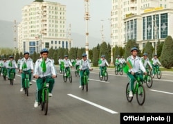 Turkmenistan holds a mass bike ride to mark World Health Day in April 2022.