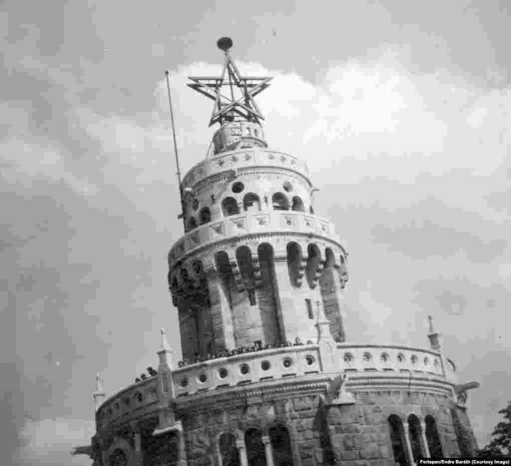 A star sits atop the Elizabeth Lookout, photographed in 1954. Perhaps the most visible sign of Rakosi&#39;s enthusiasm for all things Soviet was the installation of red stars throughout Hungary, especially atop some of Budapest&rsquo;s most beloved historic buildings.&nbsp; &nbsp;