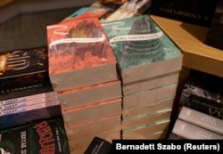 Books that feature LGBT characters are seen wrapped in plastic at a Libri bookstore in Budapest on July 11.