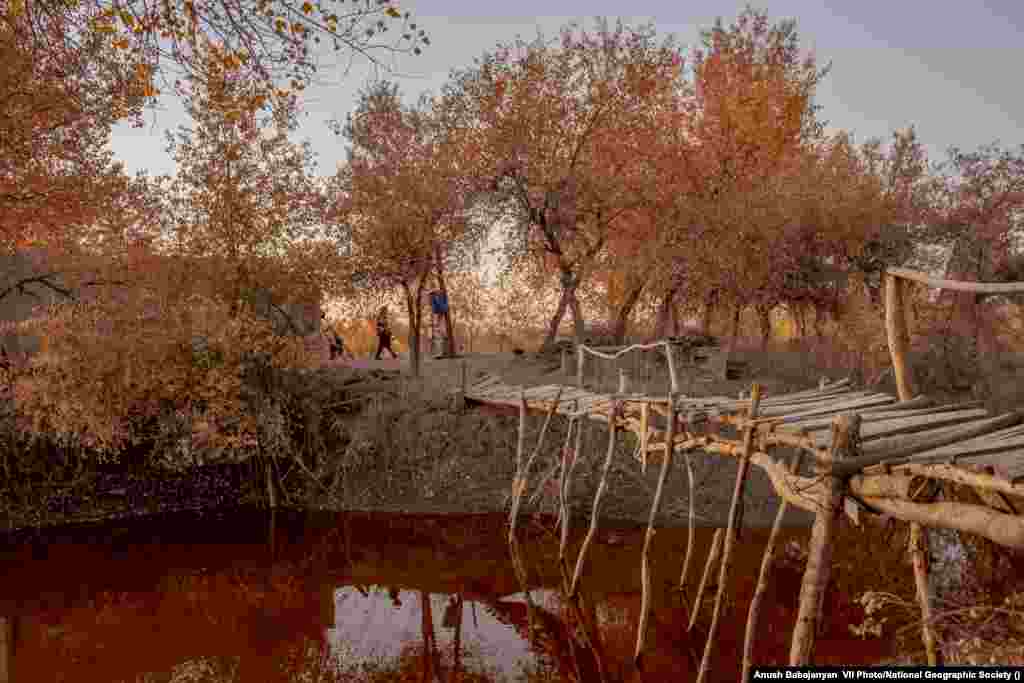 Silt in the Amu Darya River in Uzbekistan gives the water a dark red color, as water levels continue to decrease on October 18, 2019. World Press Photo Long-Term Project Award: Battered Waters&nbsp;by Anush Babajanyan, VII Photo/National Geographic Society