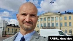 A photo posted to social media of Russian diplomat Pyotr Dolgoshein, currently posted to the Russian Embassy in Belgrade, in front of the Presidential Palace in Helsinki, where he served until the summer of 2022.