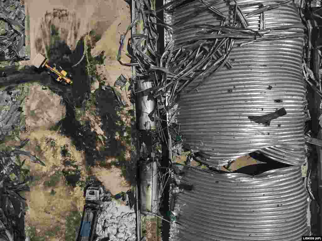 An aerial view of the destroyed storage structure. Ukrainian President Volodymyr Zelenskiy said the Russian strikes had &quot;deliberately&quot; targeted sites in the Odesa region that are used to export grain. &nbsp;