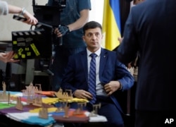 Then-Ukrainian comedian Volodymyr Zelenskiy is photographed on a film set in Kyiv in 2019. Zelenskiy played the nation's president in a popular TV series, Servant Of The People, before he became president himself.