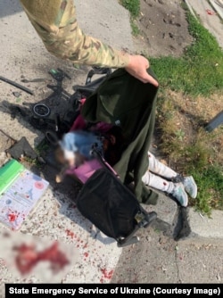 The body of Liza in a censored photo distributed by Ukraine's State Emergency Service after the July 14 missile strike on Vinnytsya.