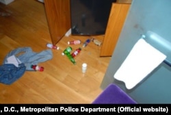 A police photo of Mikhail Lesin's room at the Dupont Circle Hotel following his death.